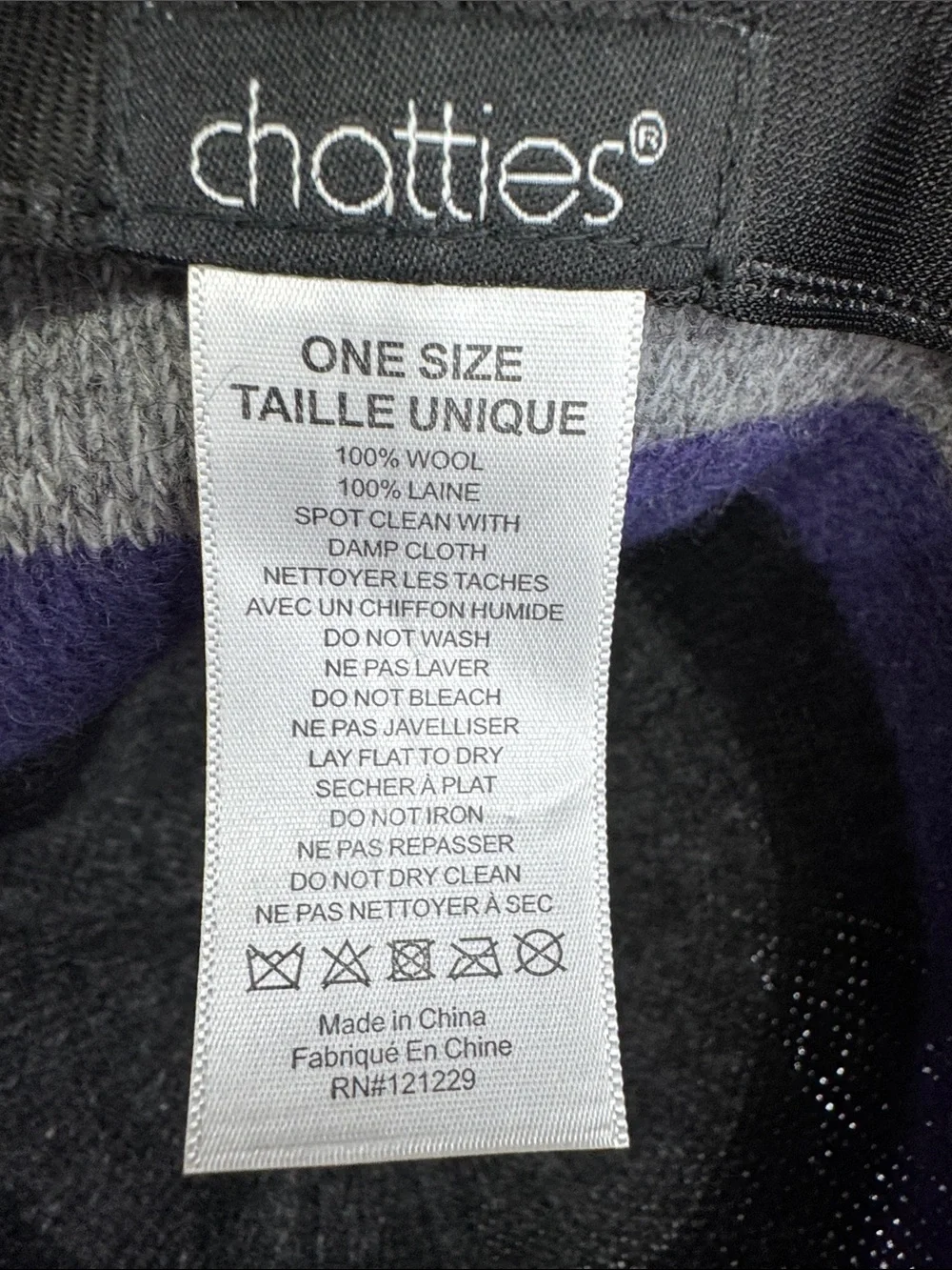chatties Black, Gray & Purple Striped 100% wool bucket hat winter fall outdoor